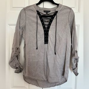 Express long sleeve v-neck gray top (small petite)